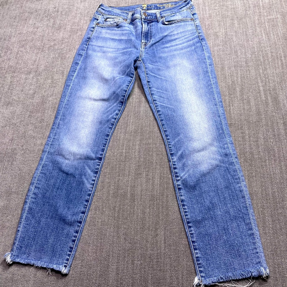 7 For All Mankind Roxanne Ankle Jeans Women 28 Blue Denim Cotton Stretch Raw Hem